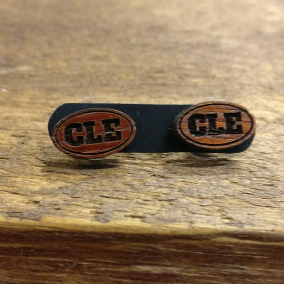 Cleveland "CLE" Wood Engraved Earrings - Picture 3 of 5