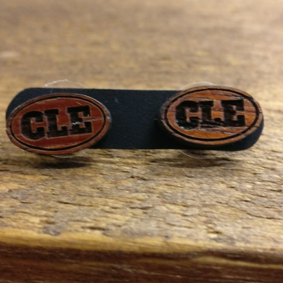 Cleveland "CLE" Wood Engraved Earrings - Picture 2 of 5