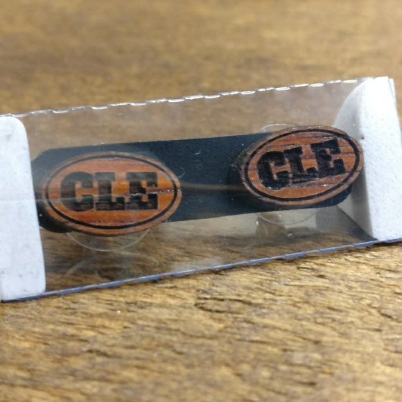 Cleveland "CLE" Wood Engraved Earrings - Picture 5 of 5