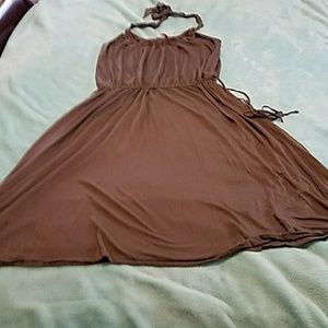 Simple pull on dress with tie neck