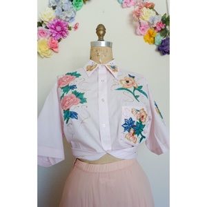 VINTAGE 80s floral western WOMENS pink shirt L