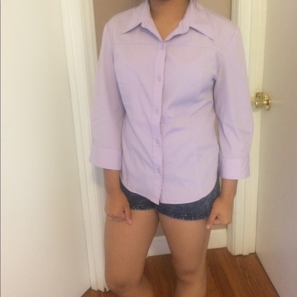 Express light purple button up long sleeve shirt.