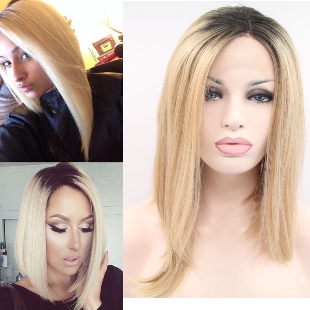 NEW Ombre Dark Root Blonde Synthetic Lace Font Wig