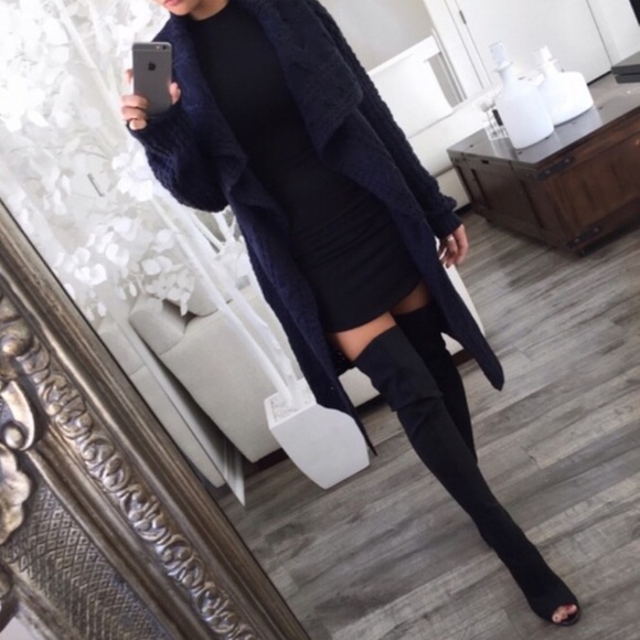 Sweaters - Navy Cable Knit Cardigan