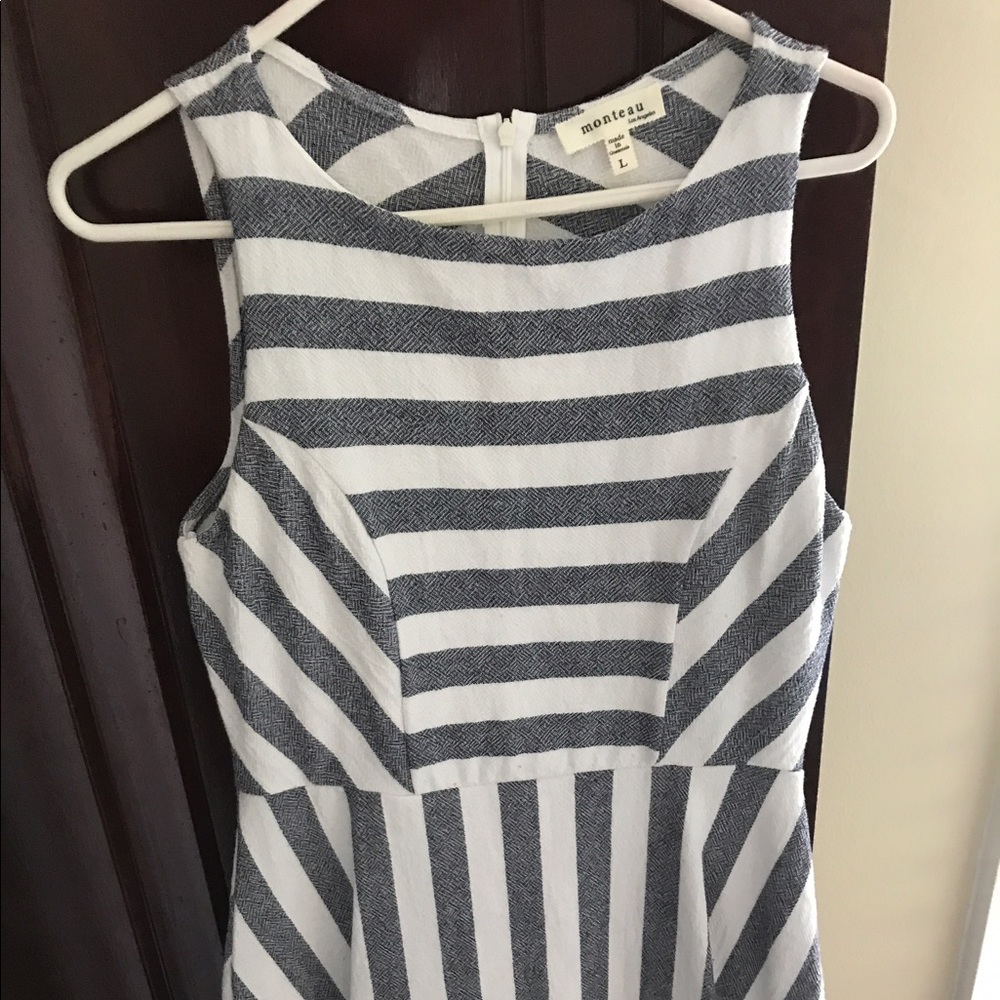 Navy blue and white striped dress