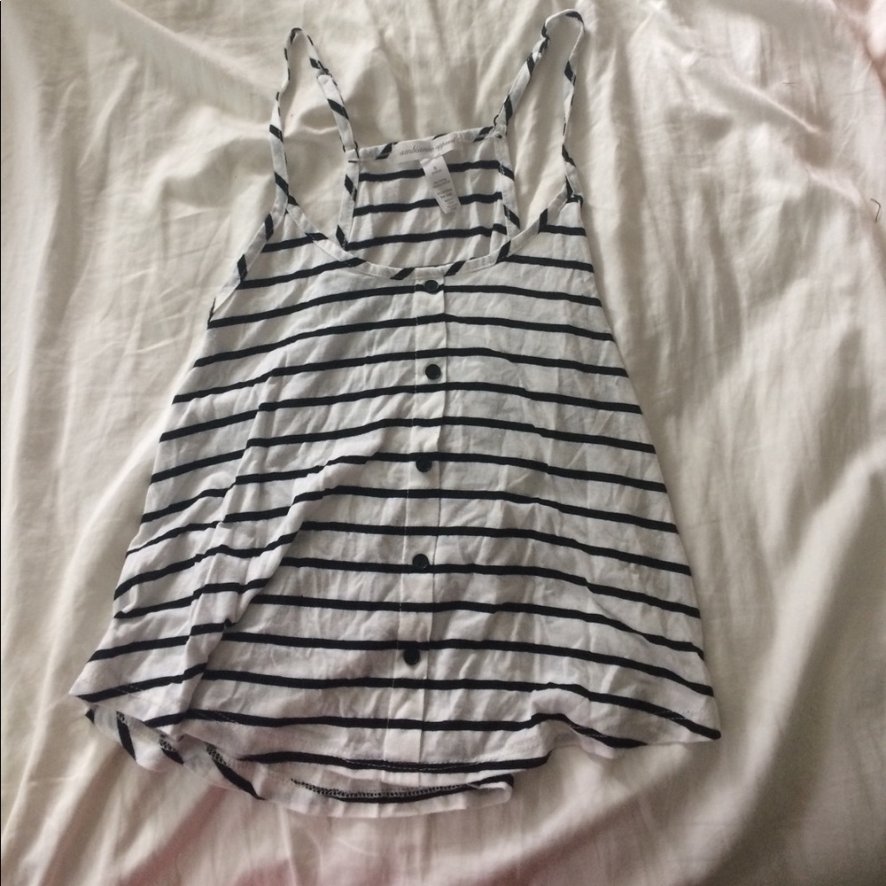 White and black stripped razor back tank top