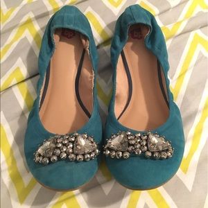 Teal suede leather flats
