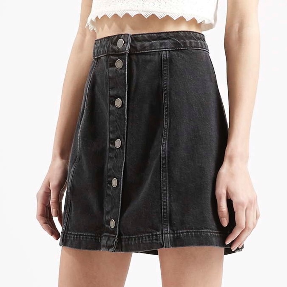Topshop MOTO Black Button Front Skirt