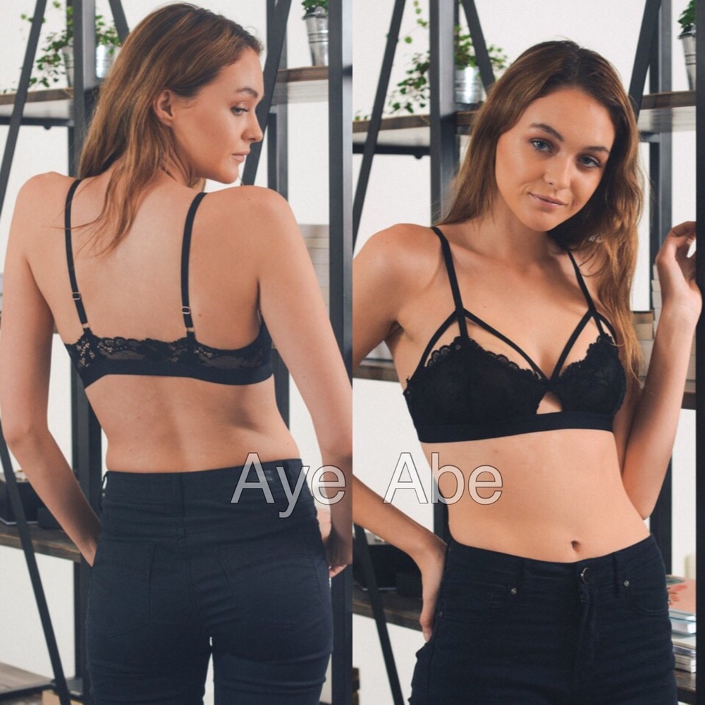 Black lace cage bralette strappy sexy comfy XS-L - Picture 3 of 5
