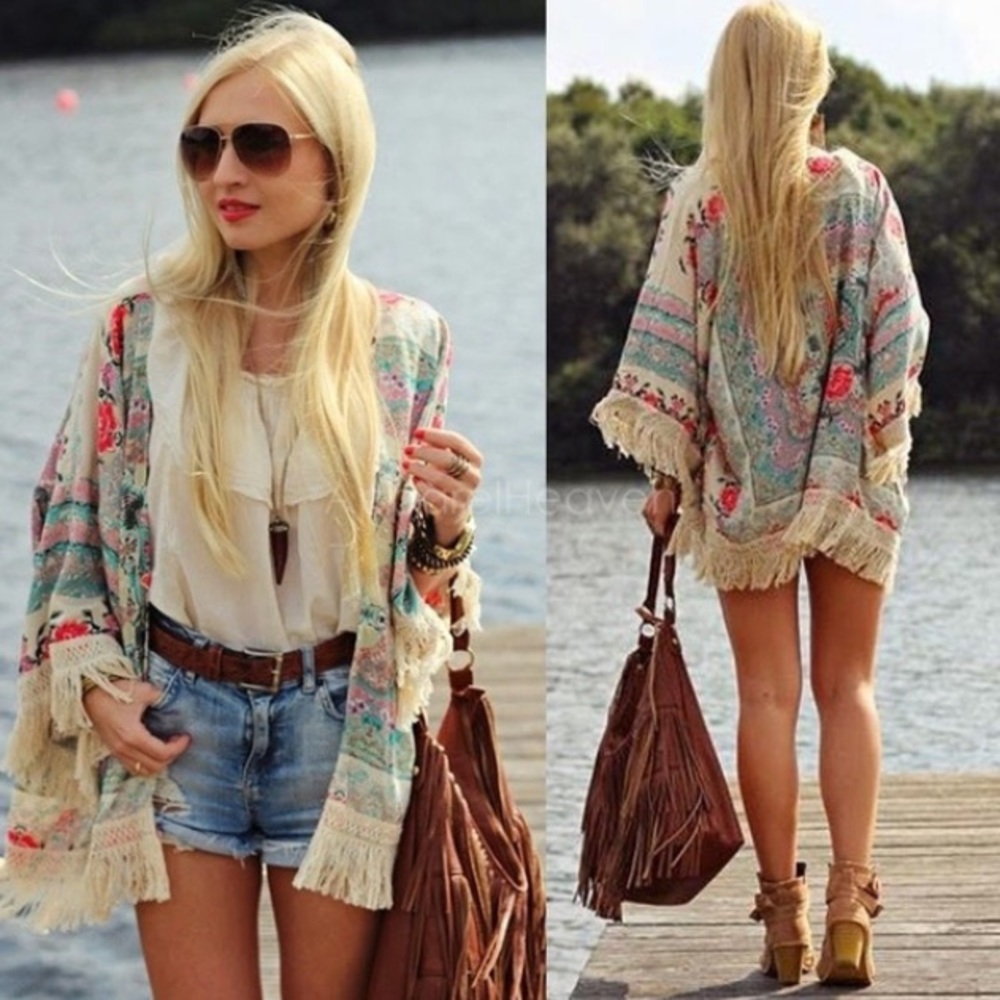 Floral fringe chic cardigan Size S