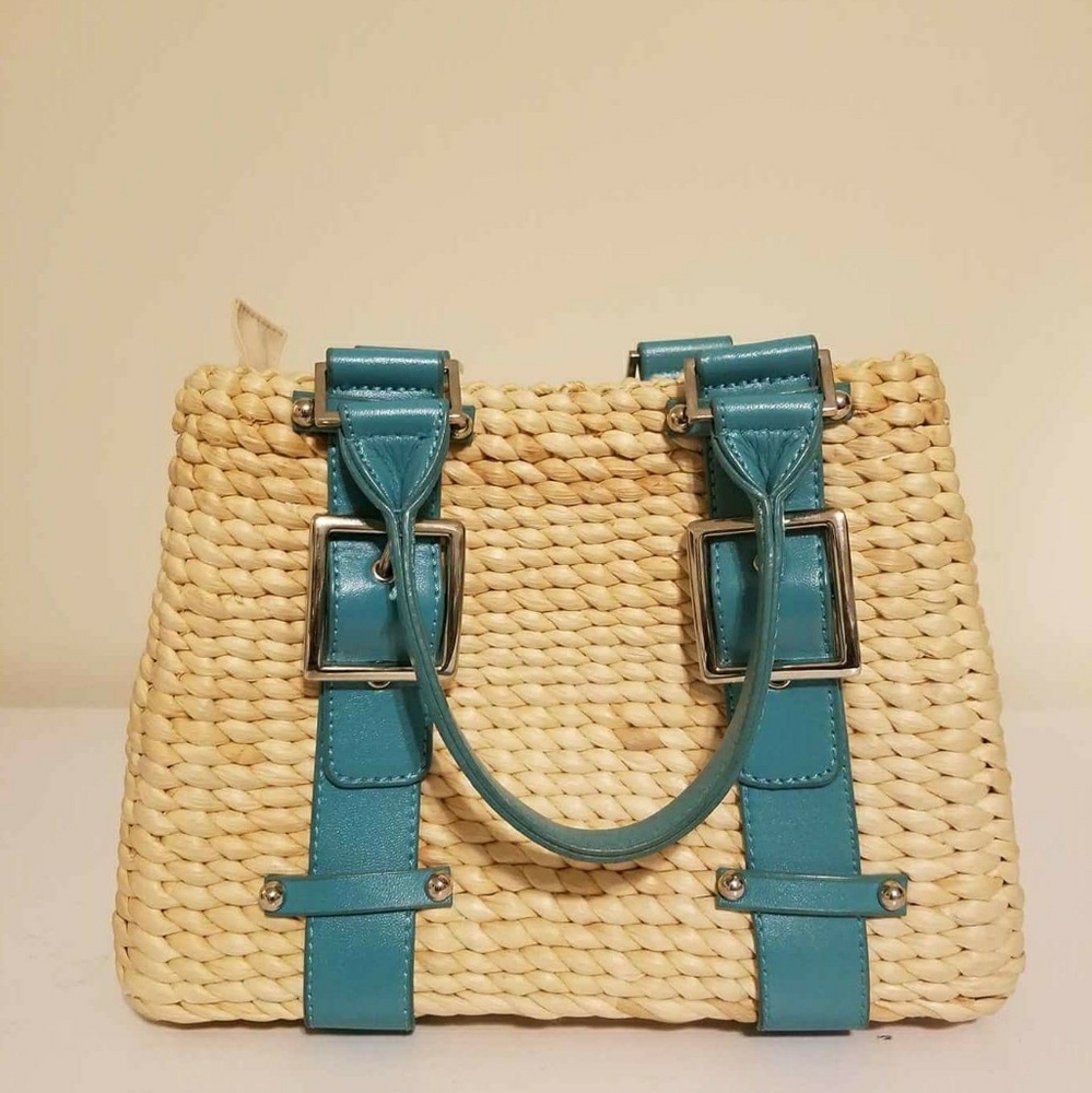 Turquoise Straw Satchel