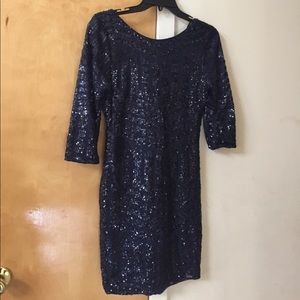 Navy blue Sequin 3/4 sleeve Dress
