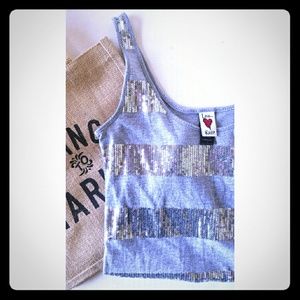 💕Love Rocks 💕 Heather grey Sequin tank S