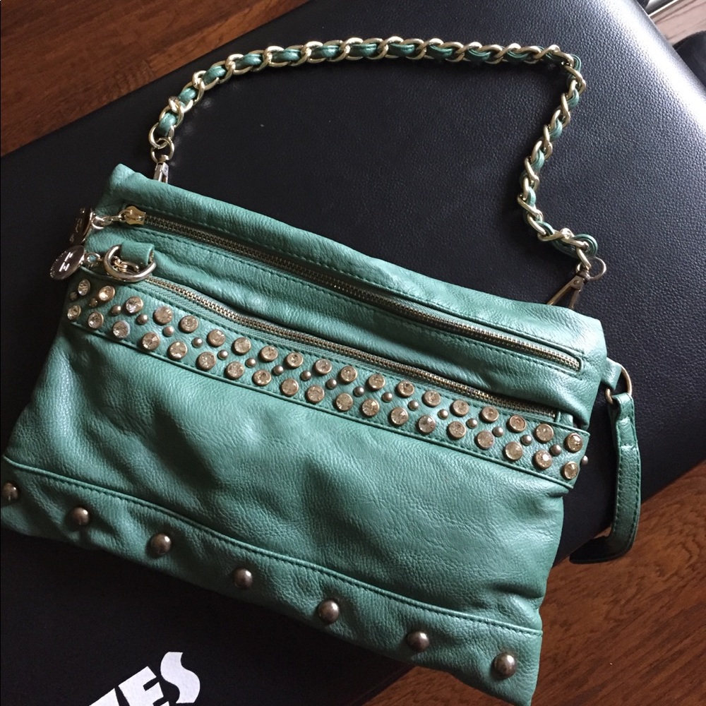 Turquoise and jeweled over the shoulder purse