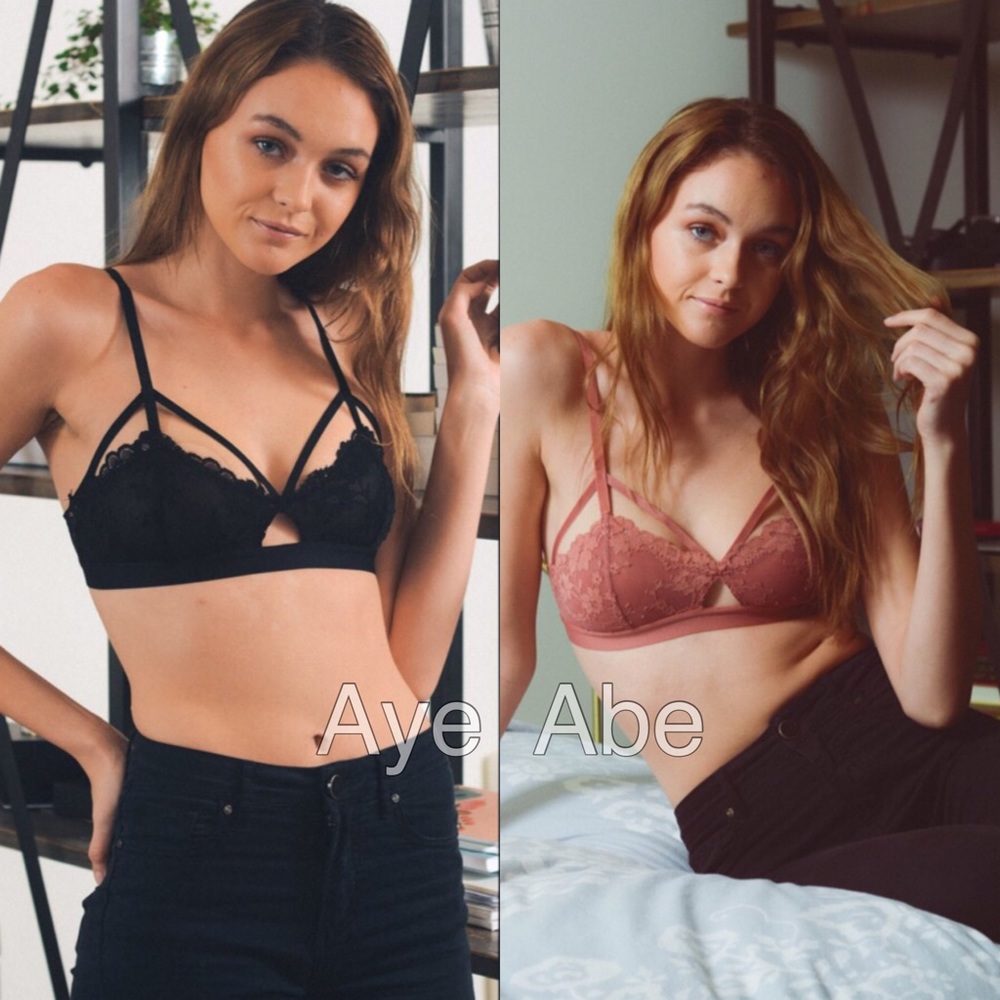 Black Bralette lace sheer mesh cage strappy XS-L - Picture 2 of 4