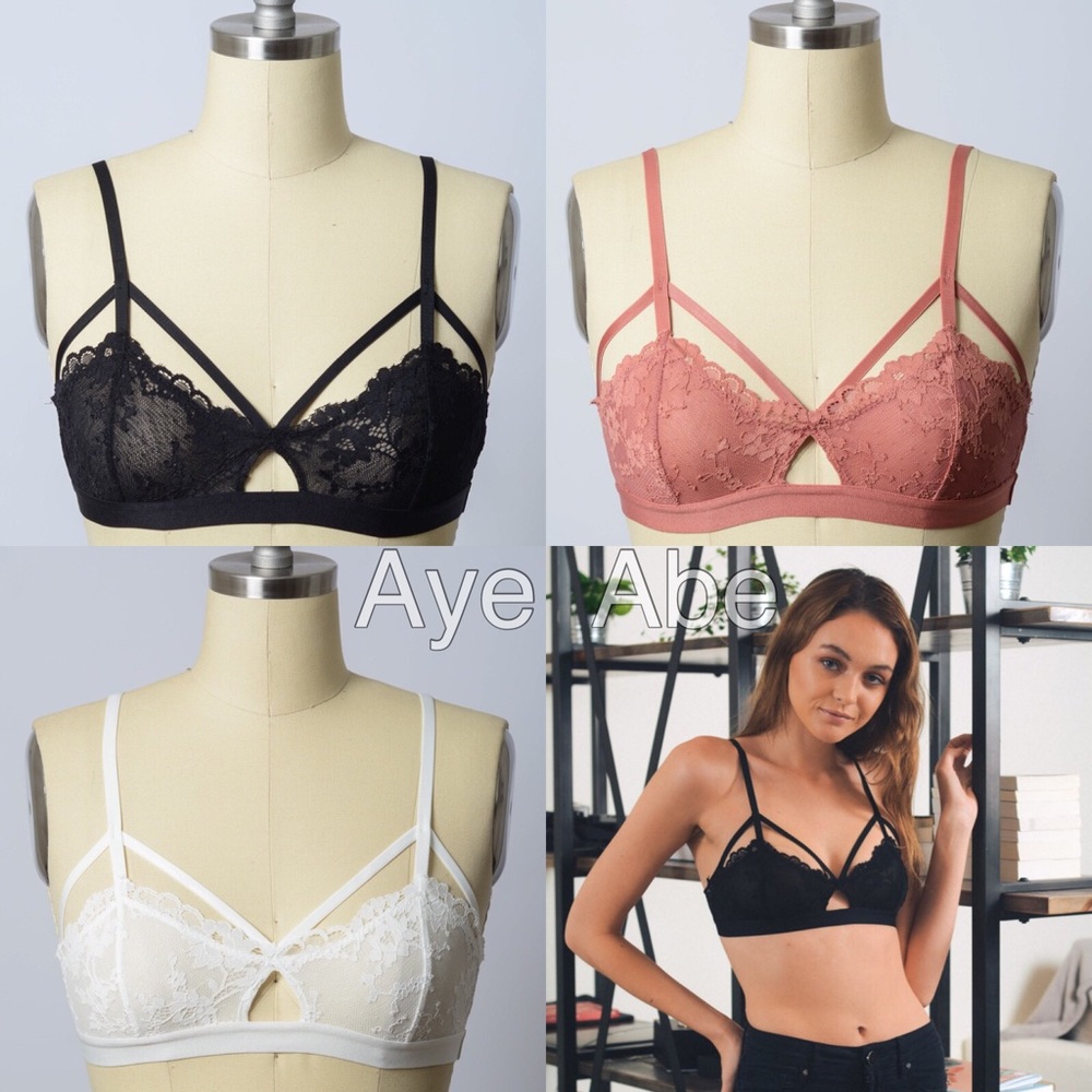 Black Bralette lace sheer mesh cage strappy XS-L - Picture 4 of 4