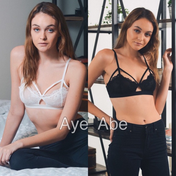 Black Bralette lace sheer mesh cage strappy XS-L - Picture 3 of 4