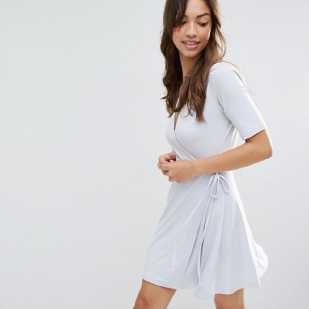 ASOS wrap tea dress light blue/grey