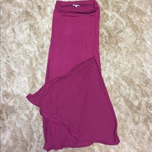 Deep red maxi skirt with thigh high slit