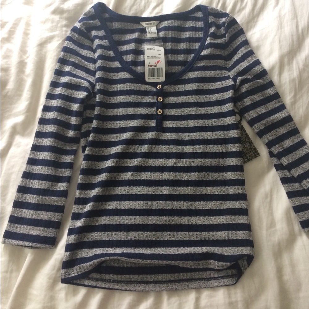 Blue and grey quarter length sleeve shirt