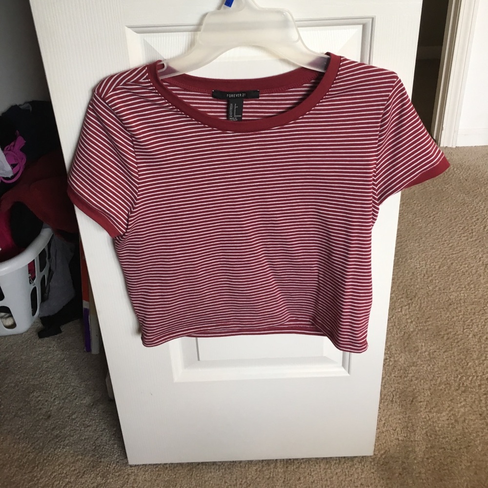 Red and White Striped Crop Top