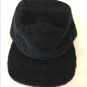 Supreme text stripe terry camp hat