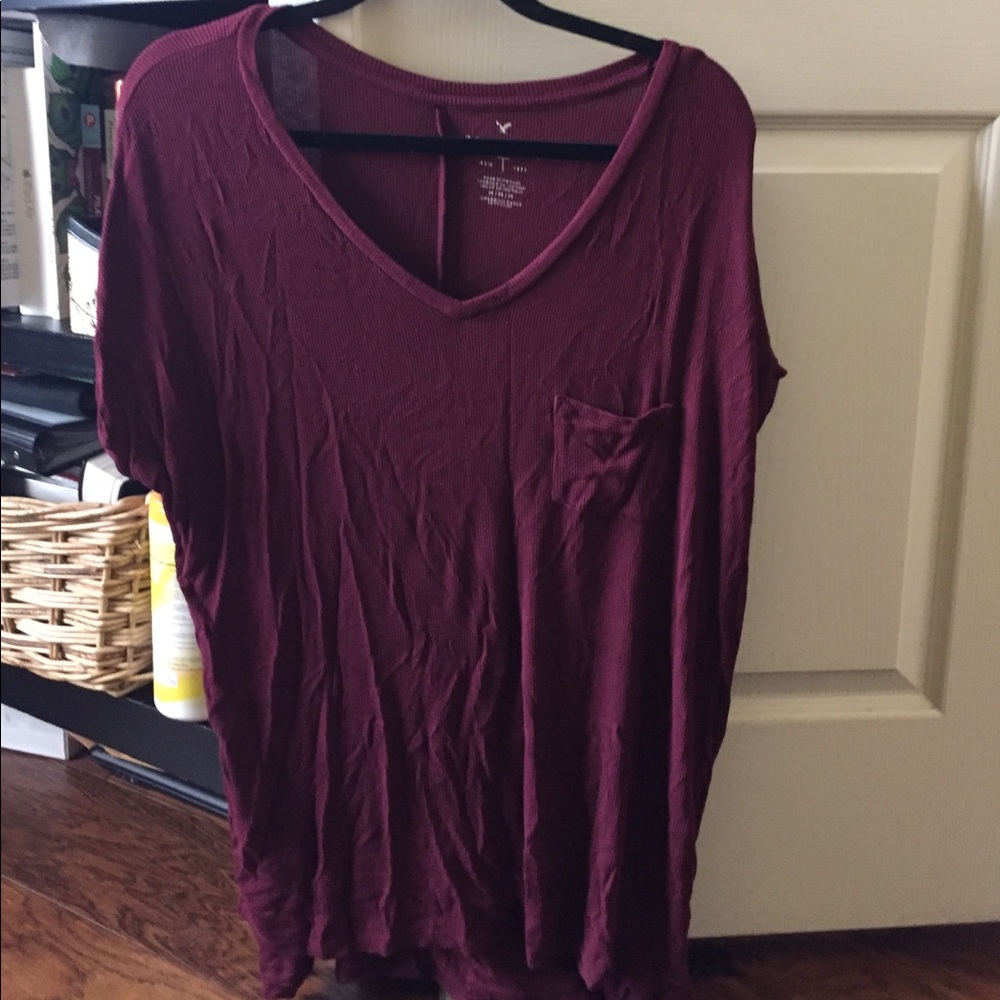 Maroon AEO Soft&Sexy T with front pocket