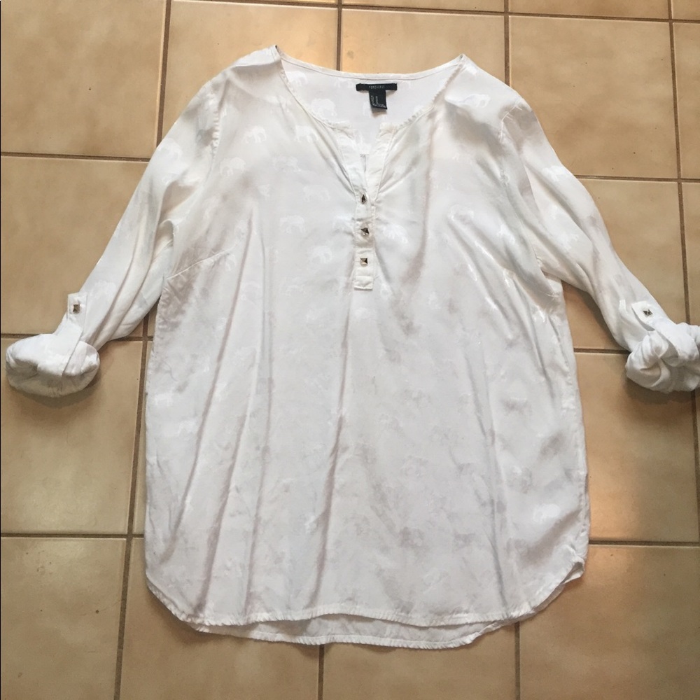 Forever 21 white on white elephant print blouse.