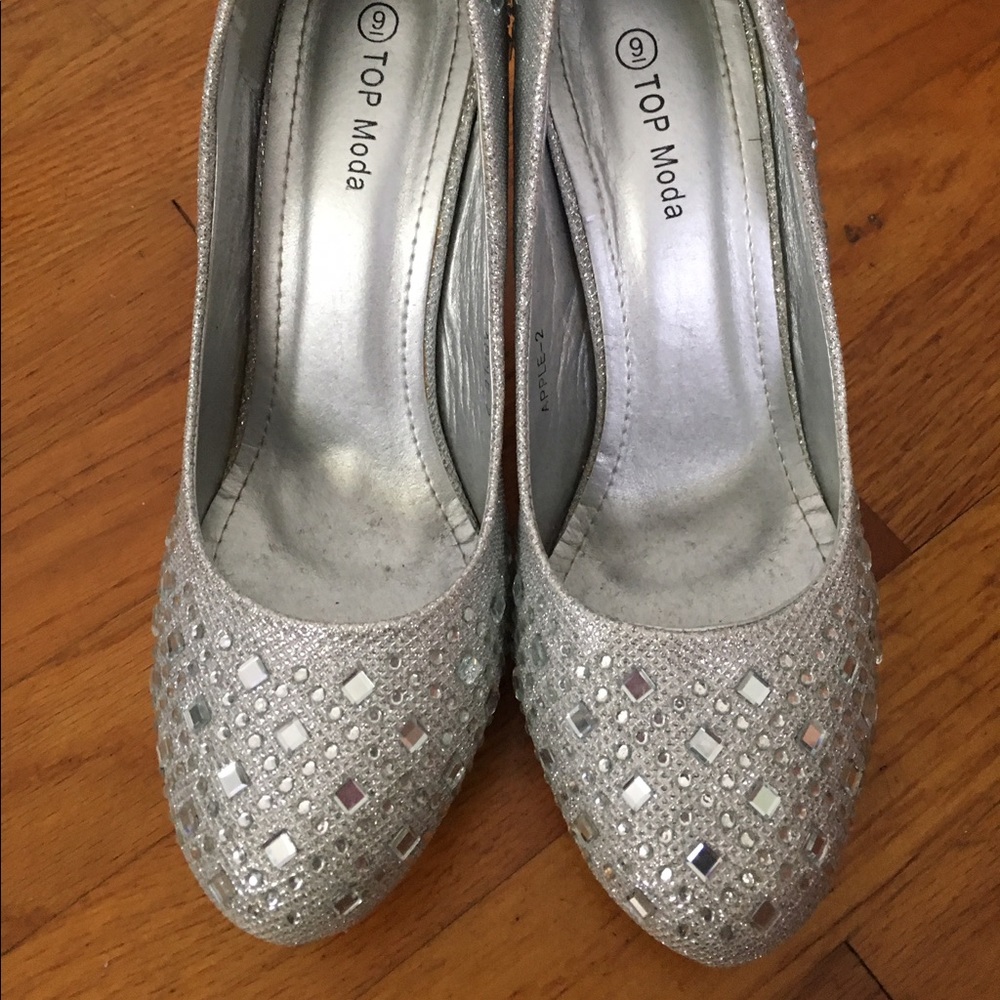 Silver Clear Bejeweled 3 Inch Heels