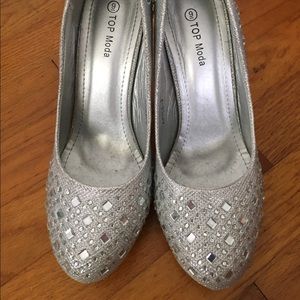 Silver Clear Bejeweled 3 Inch Heels