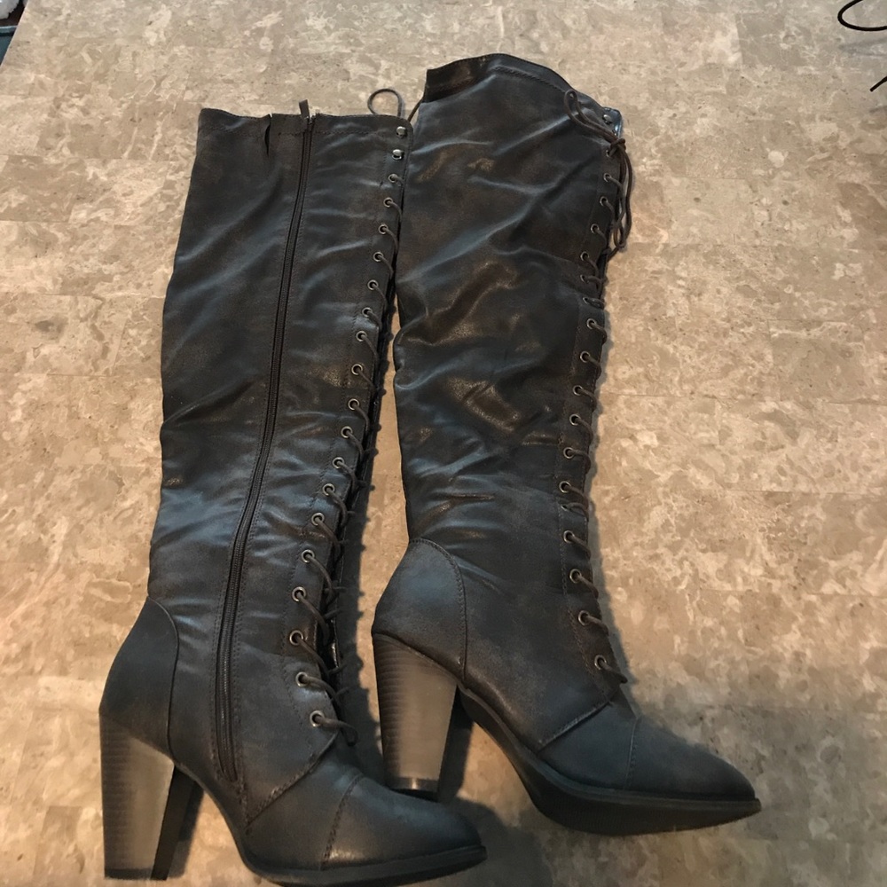 never worn over the knee lace up boots