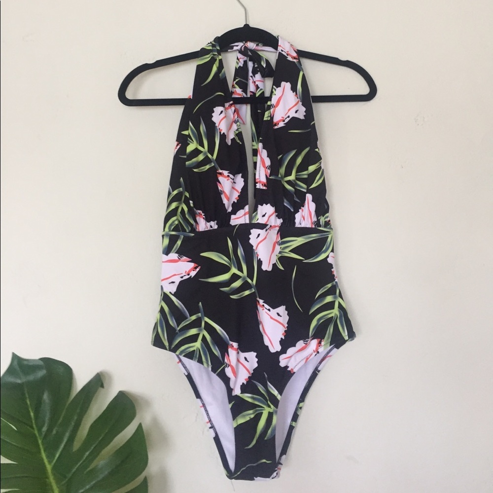 One Piece Printed Halter Swim Suit