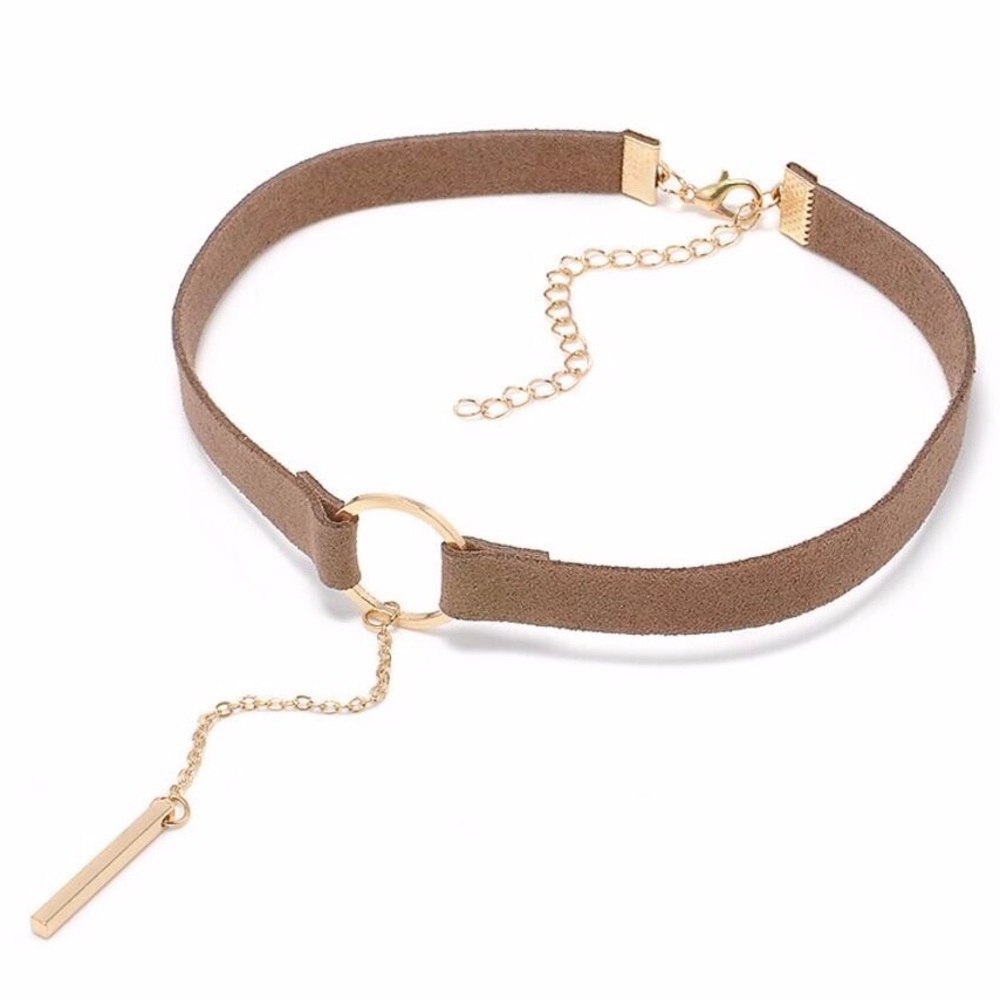 Velvet Choker | Alloy Gold Necklace | Minimalist - Picture 2 of 2