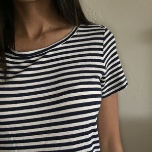 Navy and White Striped Short Sleeve Dress
