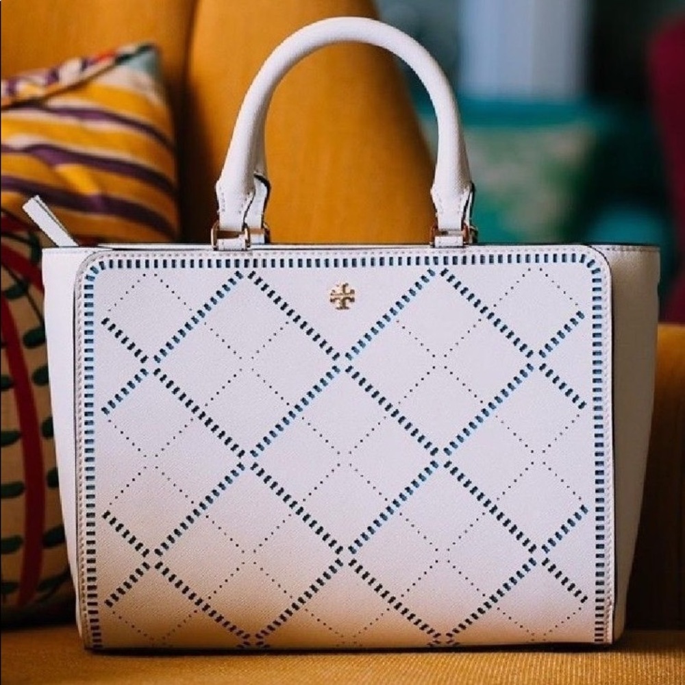Tory Burch Robinson Crosshatch Zip Tote - Picture 1 of 8