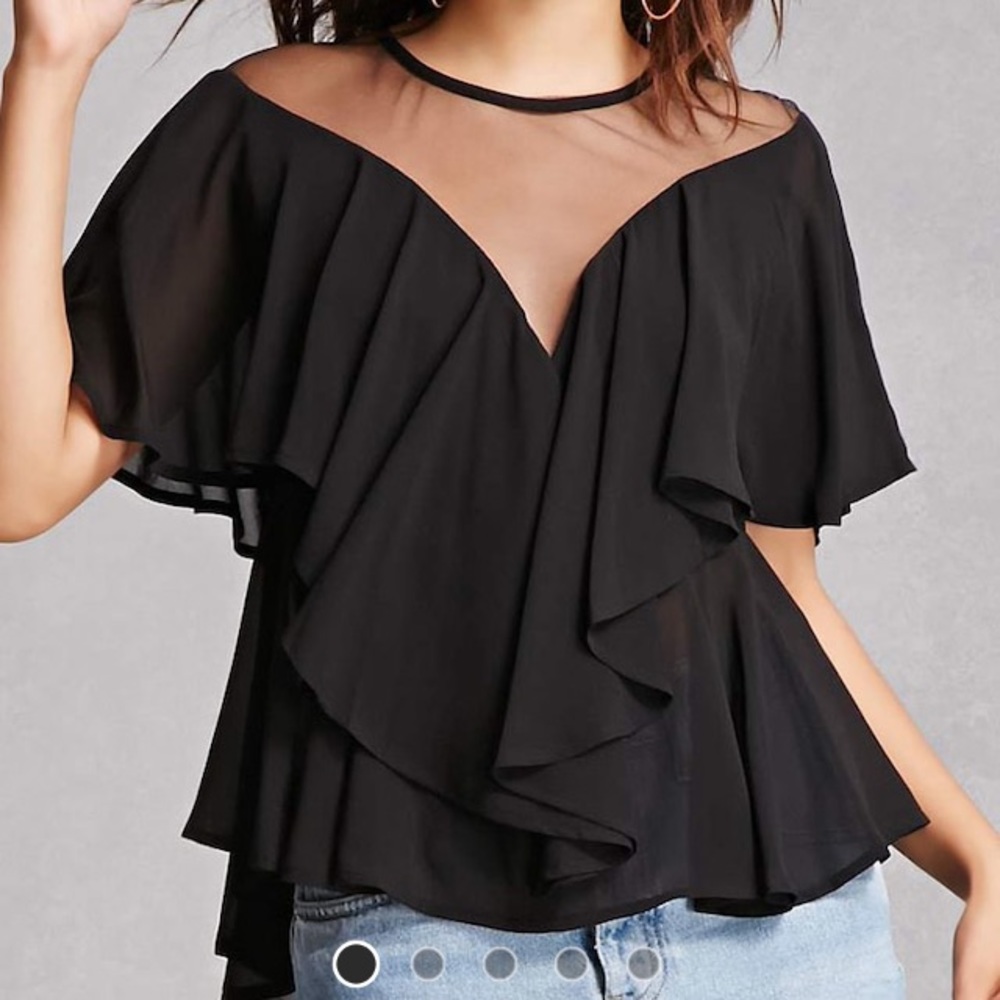 NWT Black Illusion Ruffle Top