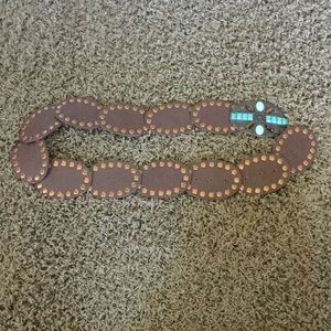 Genuine leather Brown and turquoise western belt