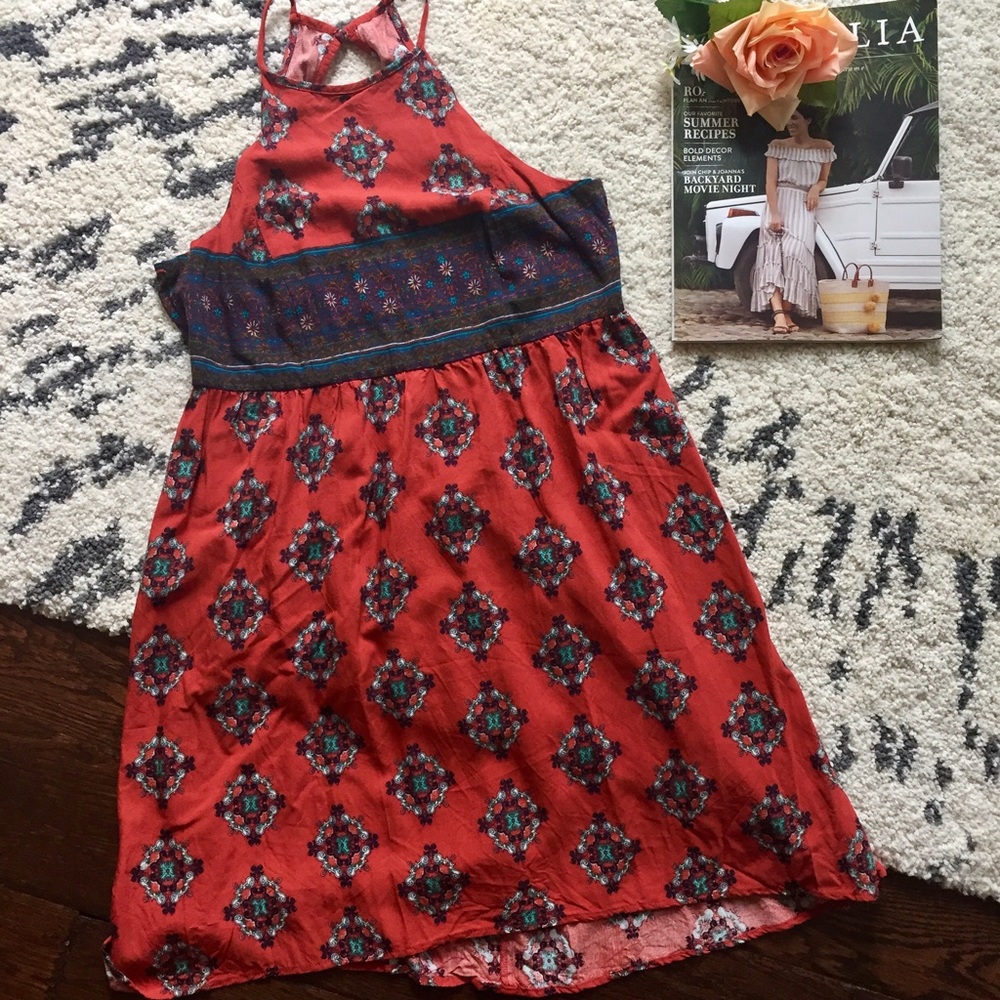Boho Orange and Navy Patterned Dress