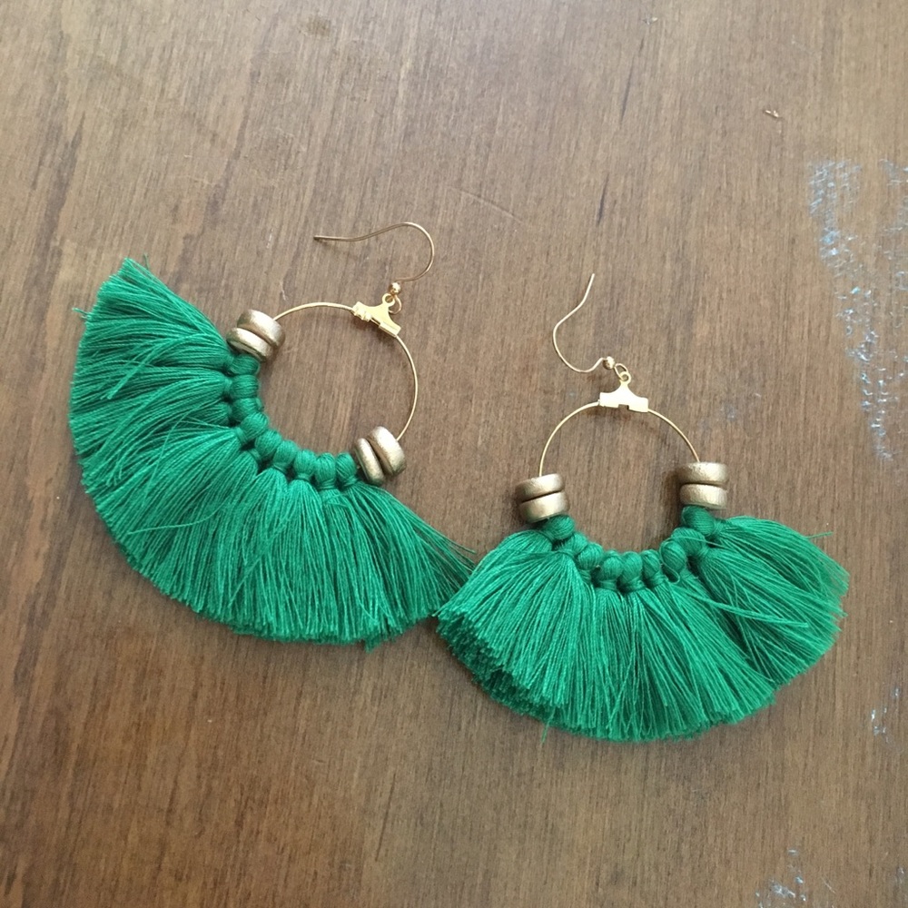 Green fringe/tassel earrings
