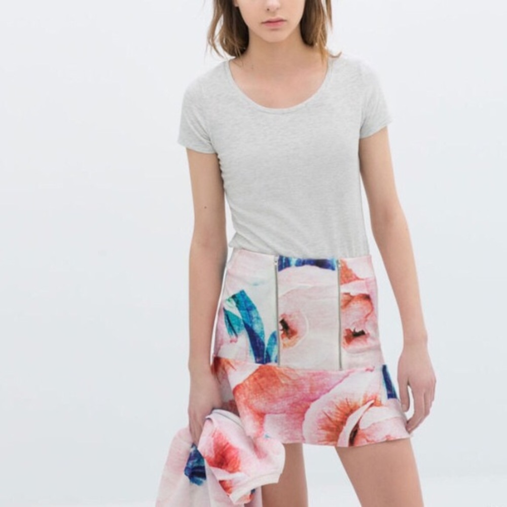 Zara Floral Neoprene Skirt w/ Zips