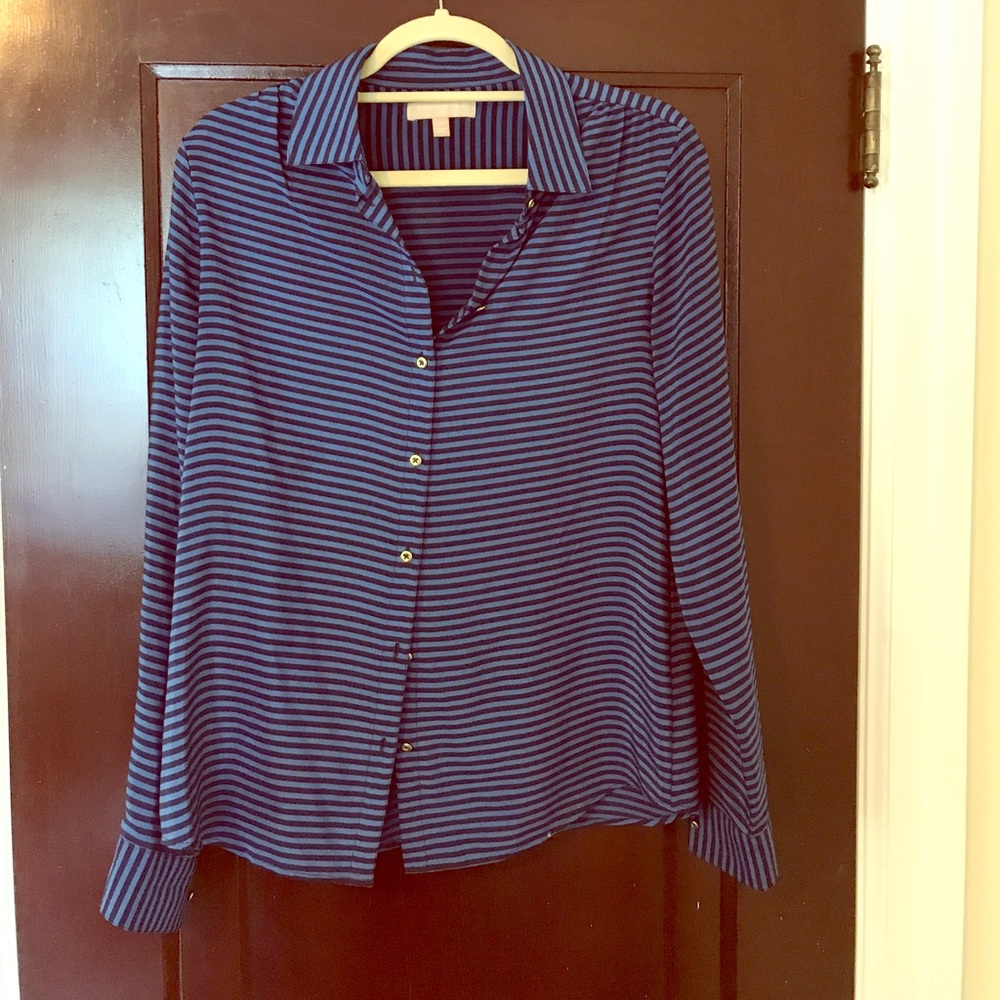 Banana Republic blue and navy striped blouse