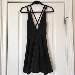 Black patterned deep v A line dress