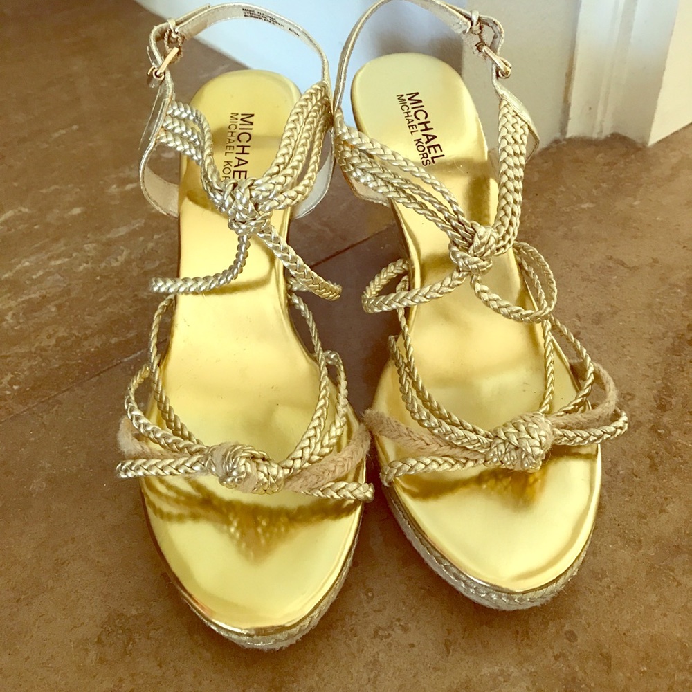 Michael Kors gold corded wedges.