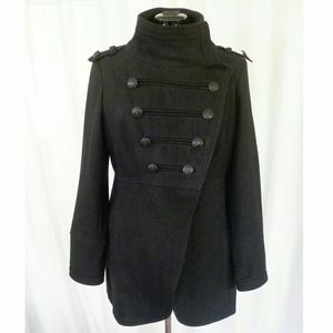 Coffee Shop wool military style coat, L, black