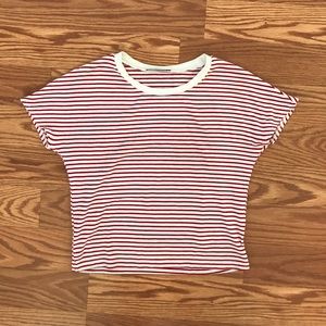 Zara red white striped crop top