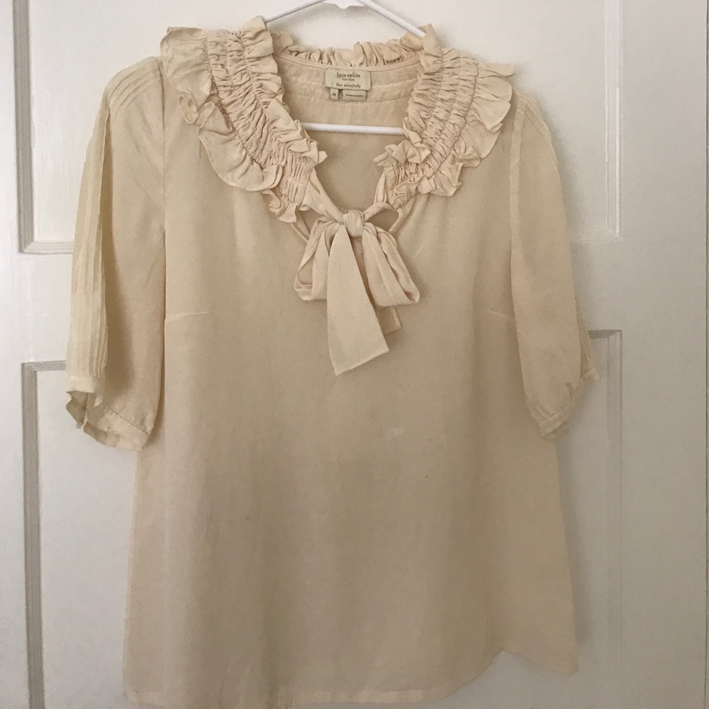 Kate Spade cream pussybow blouse size medium