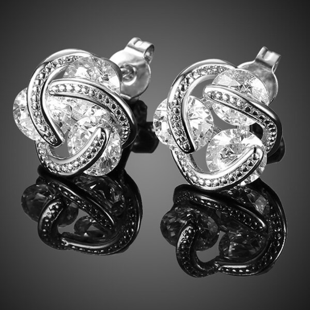 Silver rhinestone flower studs