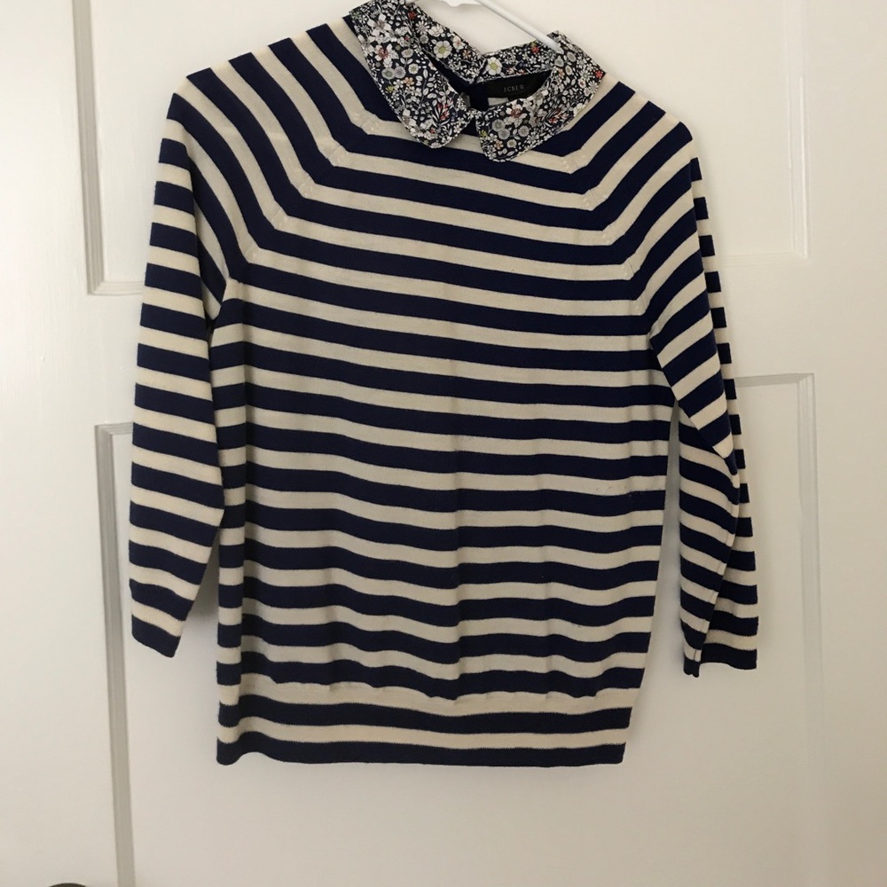 Jcrew floral stripe collar sweater size XS