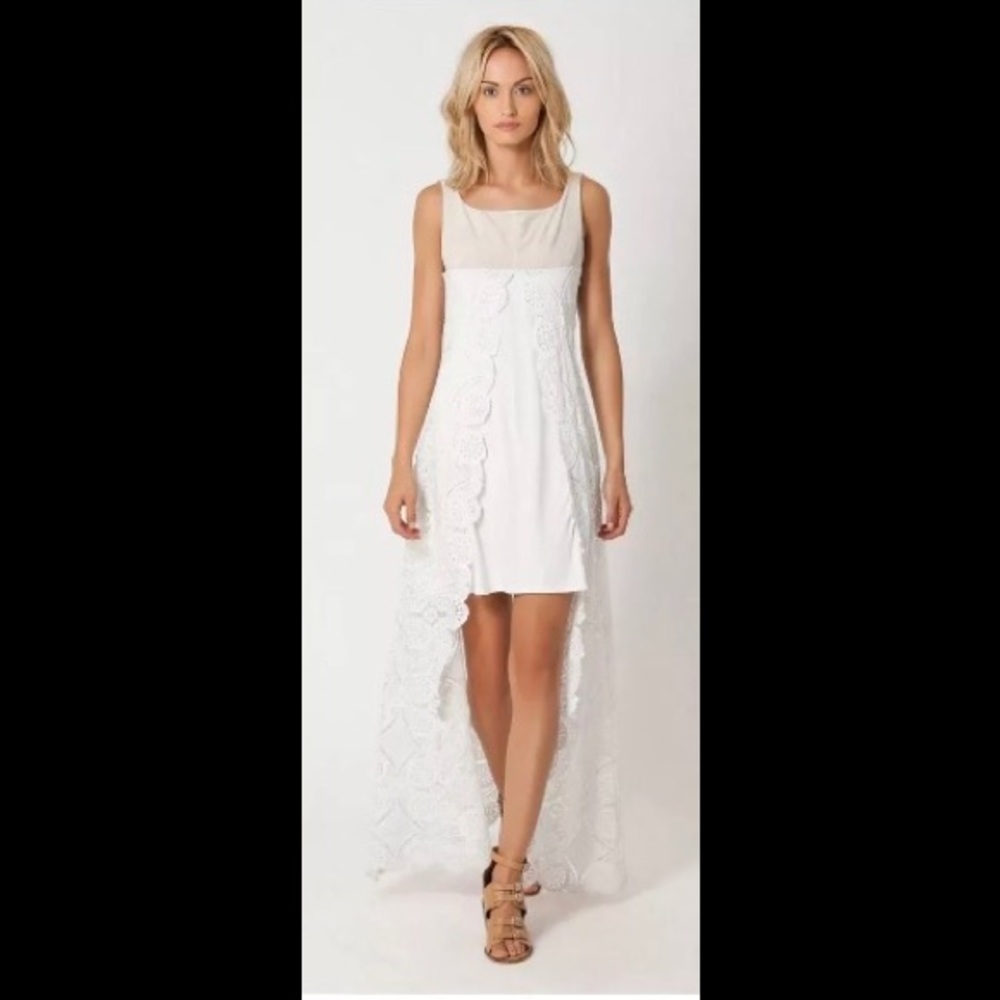 Hale Bob Liberty white lace sleeveless split dress