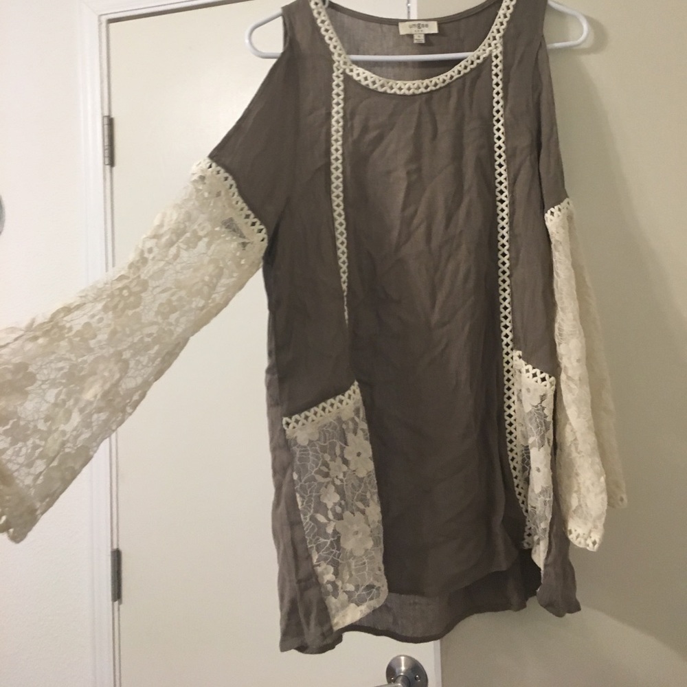 Brown and lace bell sleeve top
